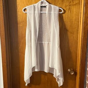 Besca Sheer White Sleeveless Draped Vest - Lightweight Layering Top Medium